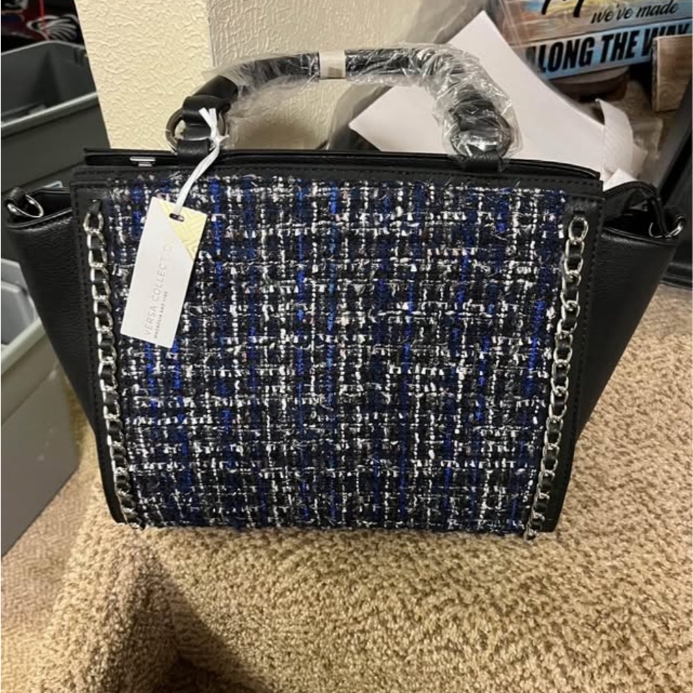 Interchangeable Magnolia And Vine Chic Tweed Handbag with Chain Detail